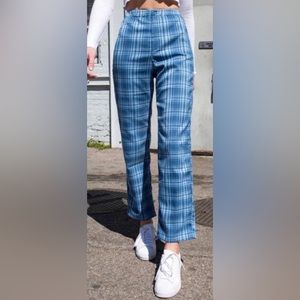 Brandy Melville, Blue Plaid Straight Leg Pants, Worn once, OSFA